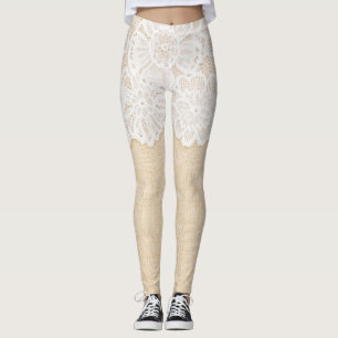 Legging Lace branco sobre design de tecido.