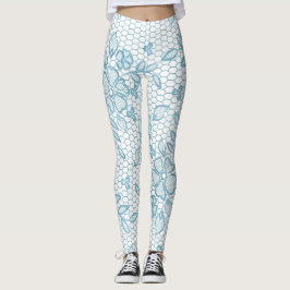 Legging Lace Floral Azul Claro Simples