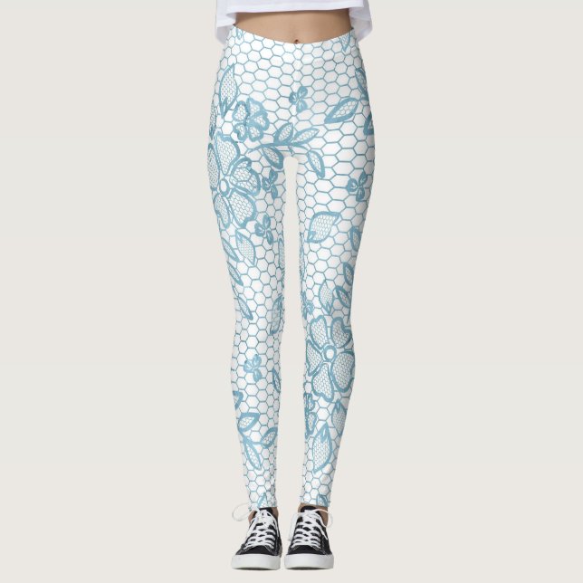 Legging Lace Floral Azul Claro Simples (Frente)