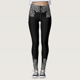 Legging Lace italiano de luxo branco sobre preto