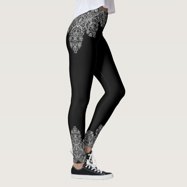Legging Lace italiano de luxo branco sobre preto (Direita)
