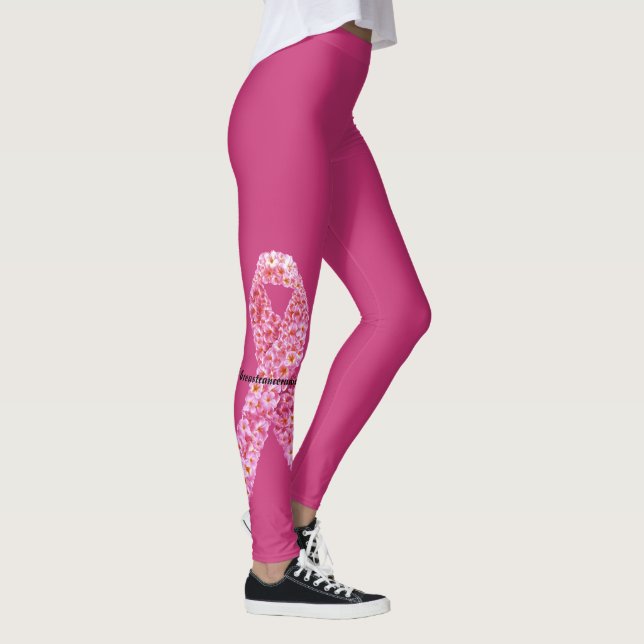 Legging Laço de Apoio ao Câncer de Mama com Flores Rosas (Direita)