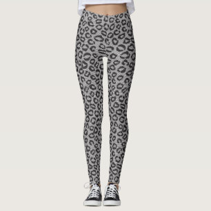 Legging Laço líquido preto com teste padrão do leopardo no