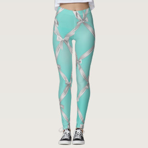 Legging Laços Brancos Azul Ovo de Robin Turquesa