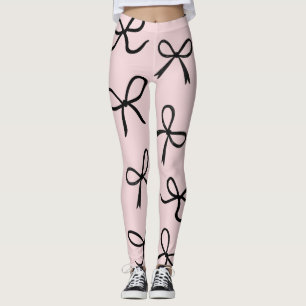 Legging Laços Pretos Pequenos e Fofos na Moda Rosa