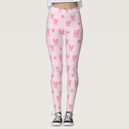 Legging Laços Rosa e Corações Fofo Coque