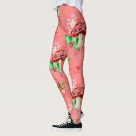 Legging Ladybug Rosa E Padrão De Cogumelo