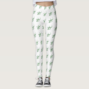 Legging Lagartos verdes de lagartixa em branco