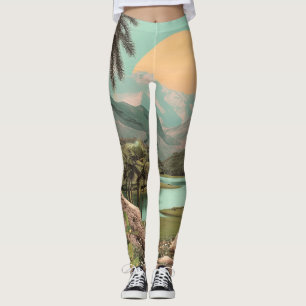 Legging Lago Tropical Surreal Com Palmeiras