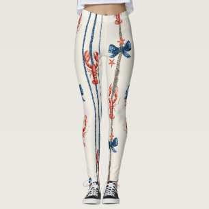 Legging Lagosta Patriótica Vermelha, Branca e Azul com Est