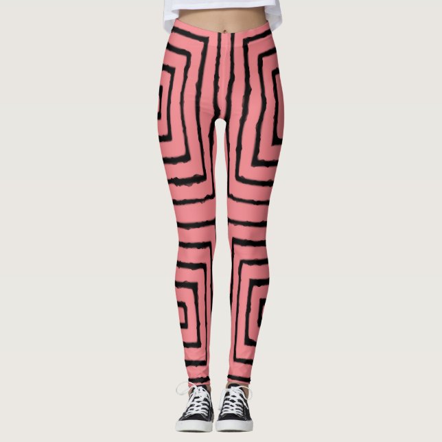 Legging Lama africana, quadrada rosa e preta (Frente)