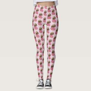 Legging Lama com sono bonito descendo em coxas cor-de-rosa