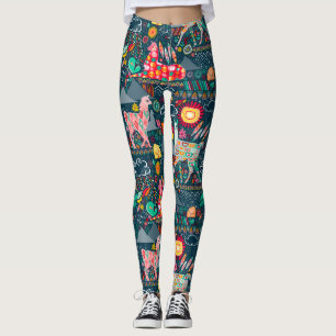 Legging Lamas bonitos em caneleiras azuis