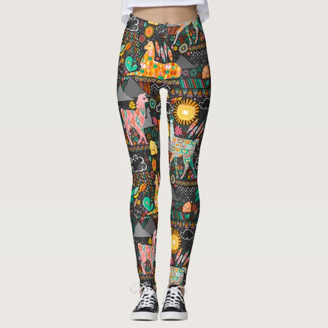 Legging Lamas bonitos em caneleiras cinzentas (Frente)