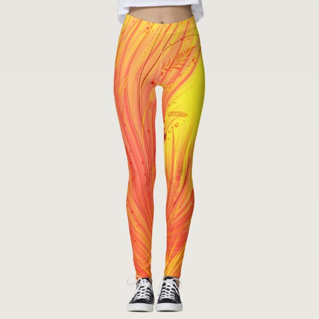 Legging Laranja-amarela abstrato Encantada (Frente)