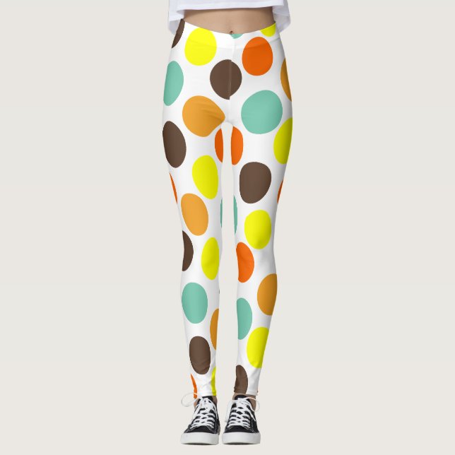 Legging Laranja, Amarelo, Marrom, Pontos Azuis (Frente)