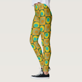 Legging Laranja Amarelo Verde pontos quadrados geométrico