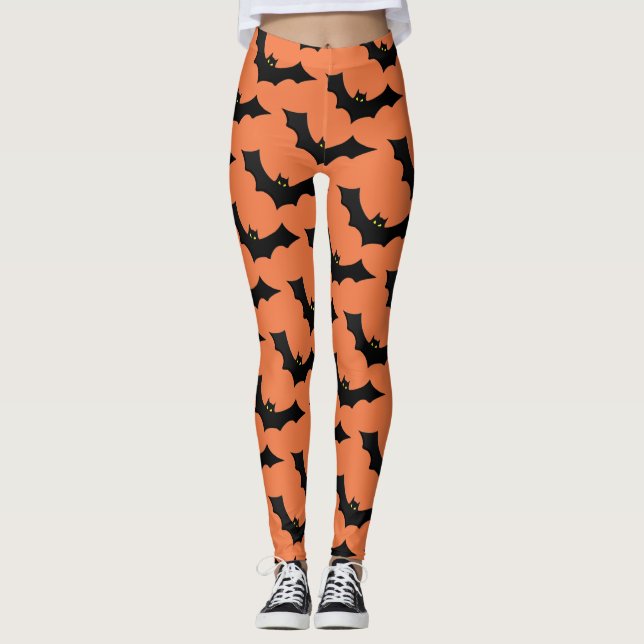 Legging Laranja assustador assustador do preto do teste (Frente)