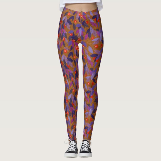 Legging Laranja Berries Roxo Deixa Simples Padrão Floral (Frente)