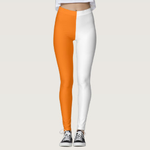 Legging Laranja Branco Dois Tom Dividido Metade Design