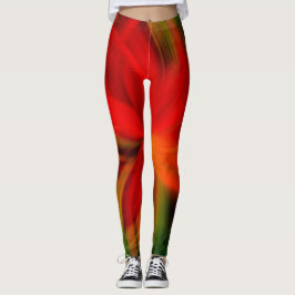 Legging Laranja Brilhante E Abstrato Verde