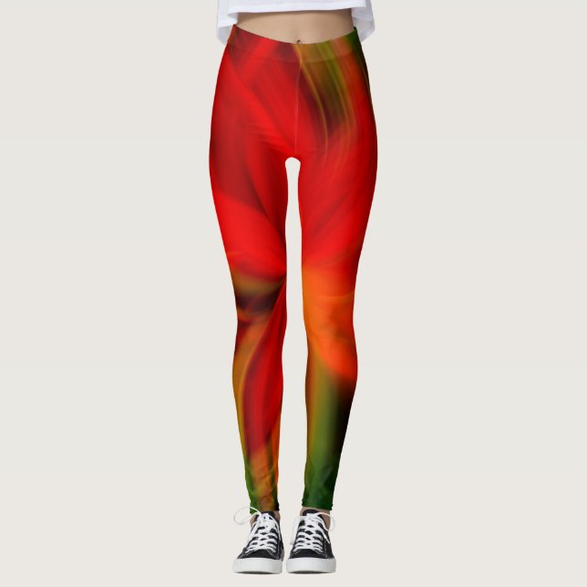 Legging Laranja Brilhante E Abstrato Verde (Frente)