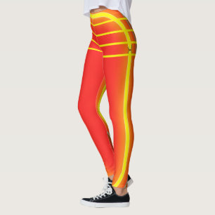 Legging Laranja Brilhante e Padrão Amarelo Mulheres Atlíti