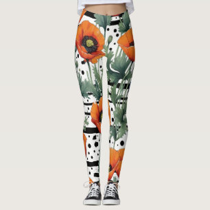 Legging Laranja California Poppies Black Stripes and Dots