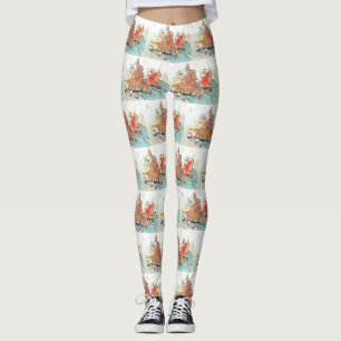 Legging Laranja Conchas na pintura aquosa de praia