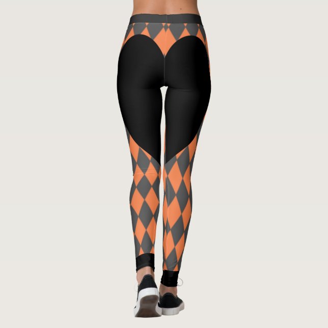 Legging Laranja Coração Preto Harlequim (Verso)
