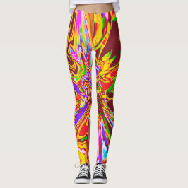 Legging Laranja, Design de Flor Psicodélico Burgundia