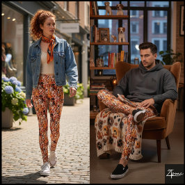 Legging Laranja Dourado Cachorro Apertado Rosto Padrão Rep