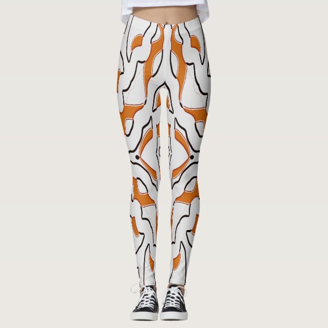 Legging Laranja e branco sem costura "Ratti_Creative_Arts" (Frente)