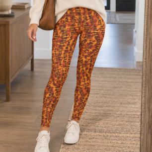Legging Laranja Estampado Misto de Animal e Leopardo
