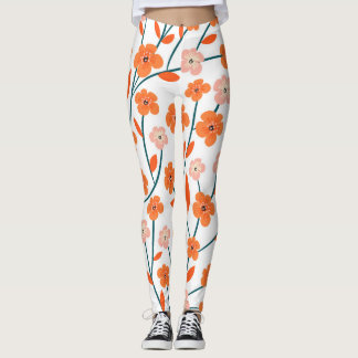 Legging Laranja Floral Pastel Branco Sem Costura