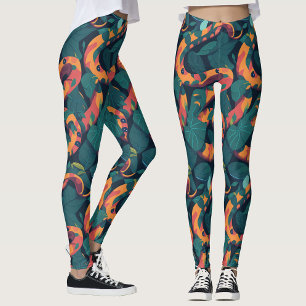 Legging Laranja Legal Padrão de Cobra Camuflagem da Selva