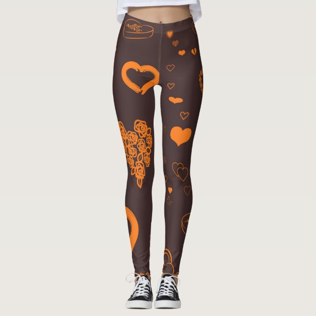 Legging Laranja Moderno do Coração Bonito (Frente)