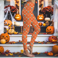 Laranja Padrão de Caveiras e Flores de Halloween