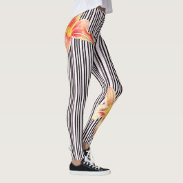 Legging Laranja preta/branca das listras verticais