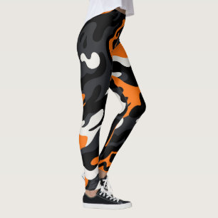 Legging Laranja Preto Branco Camuflagem Fantasmagórica Pad
