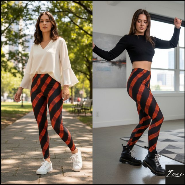 Legging Laranja Preto Ciber Glitch Faixa Diagonal (Criador carregado)
