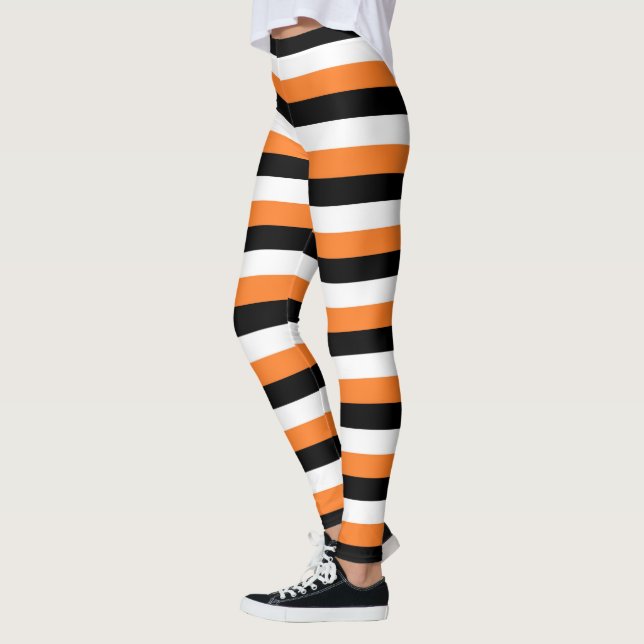 Legging Laranja, Preto, Listras Brancas (Esquerda)
