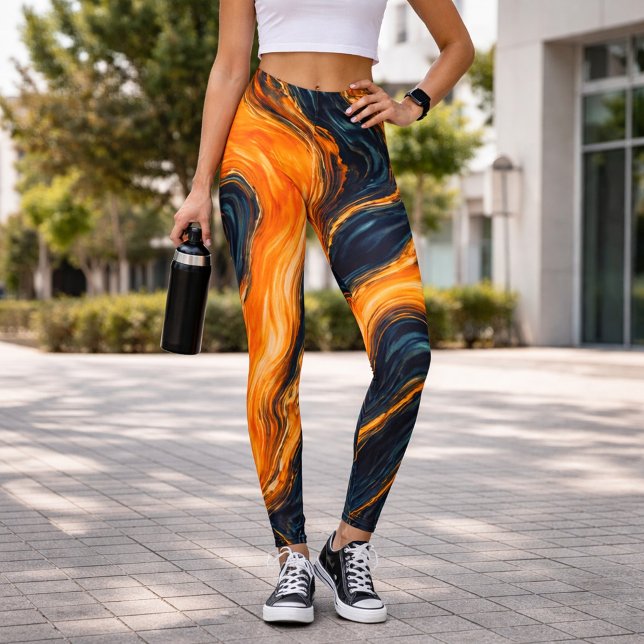 Legging Laranja Queimada e Azul Marinho Mármore Remoinho O (Criador carregado)