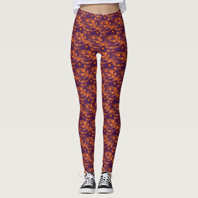 Legging Laranja Roxo Escuro Laranja Aleatório Stripes e Ór (Frente)