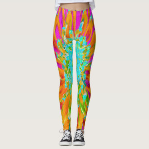 Legging Laranja Tropical e Dália Rosa Quente