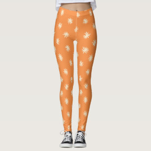 Legging Laranja Vibrante Padrão Floral Faísca Orgânico