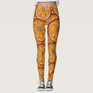 Legging Laranjas Desenhadas À Mão: Sem Costura