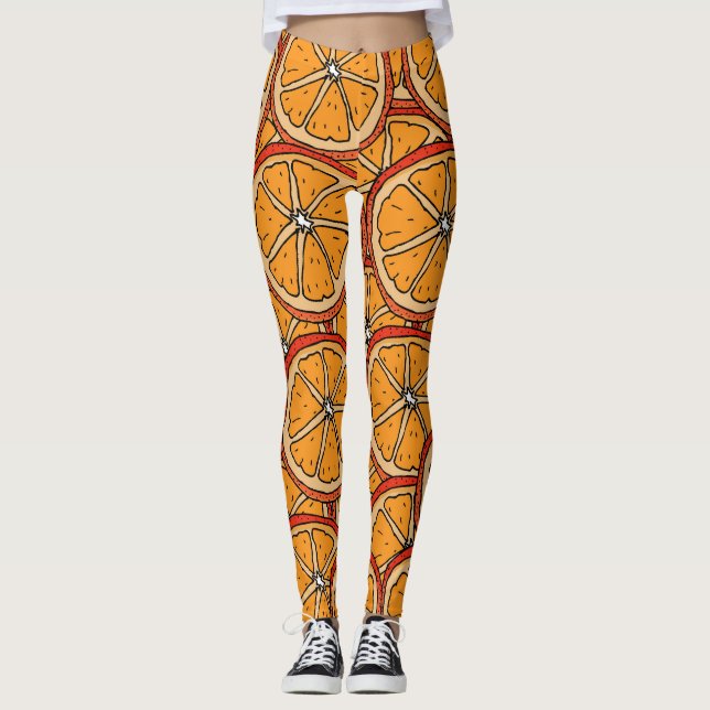 Legging Laranjas Desenhadas À Mão: Sem Costura (Frente)
