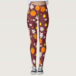 Legging Laranjas do estilo japonês e padrão de sopro laran