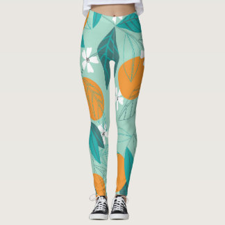 Legging Laranjas florescentes, folhas, arte safada.